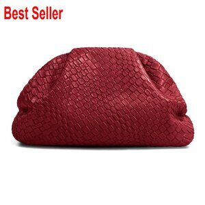 Oversized Dumpling Clutch PU Leather Woven Handbag Magnetic Closure Evening
